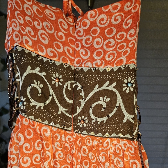 ECI Orange and Brown Maxi Dress With Laces - Picture 5 of 9